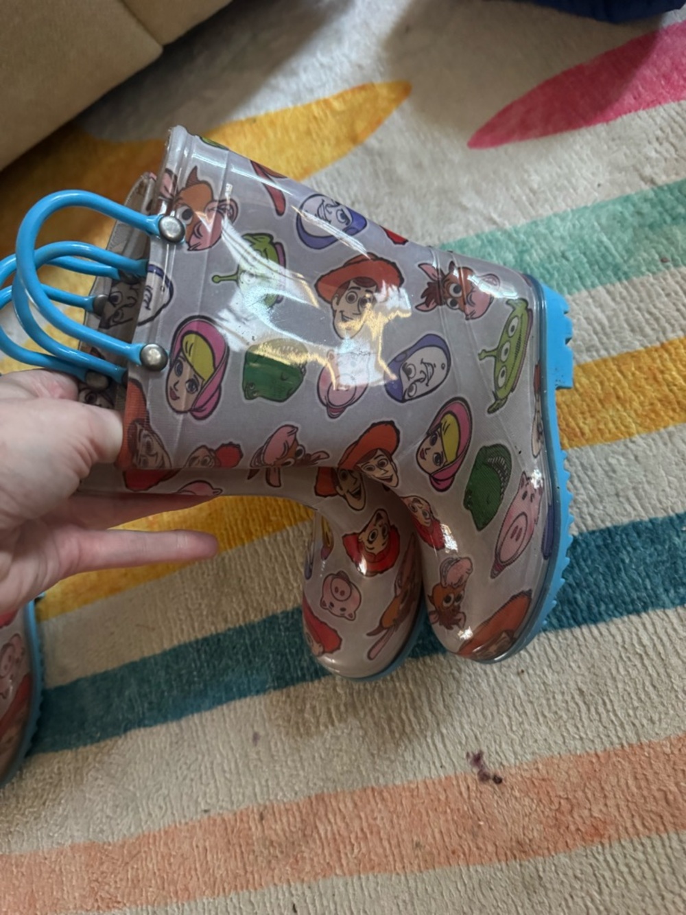 Toy Story Kids Rain Boots in Gray with Blue Handles